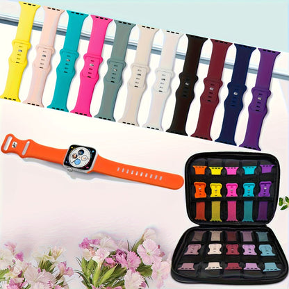 15 Pack Multicolor Apple Watch Bands Soft Silicone Sport Straps – Pin-and-Tuck Closure Compatible with Apple Watch Series 10 9 8 7 6 SE 5 4 3 2 1 38mm 40mm 41mm 42mm 44mm 45mm 46mm 49mm Men Women Value Set
