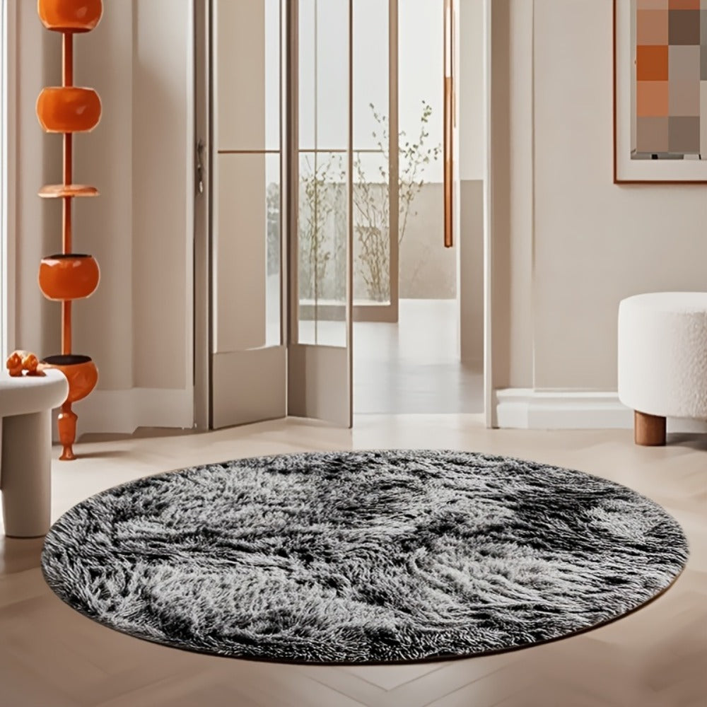 Area Rug Fluffy Faux-Fur Shag in Solid, Tie-Dye and Ombre Colors with Six Retained Room Sizes