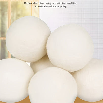 Six-Piece XL Wool Dryer Ball Set with Drawstring Storage Bag and 2.75-Inch White Felted Balls