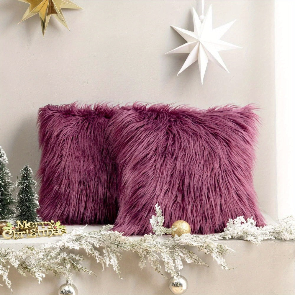 Faux-Fur-Look Throw Pillow Covers, Pack of Two with Zipper Closures and 40 Exact Color-Size Options