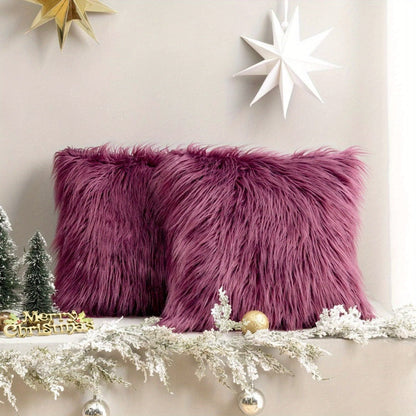 Faux-Fur-Look Throw Pillow Covers, Pack of Two with Zipper Closures and 40 Exact Color-Size Options