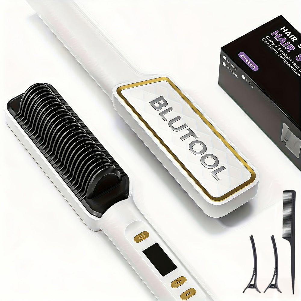 Heated Straightening Brush with Display in White, Grey, Champagne or Purple and Accessory Set