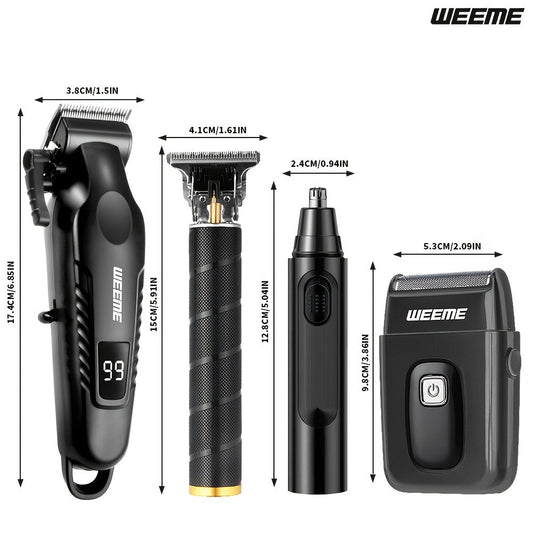 Men's Grooming Kit 4-Piece Set – USB Rechargeable Hair Clipper, Nose Trimmer, Electric Shaver & T9 Detailer with 8 Guide Combs, Professional Cordless Beard Trimmer Set for Men
