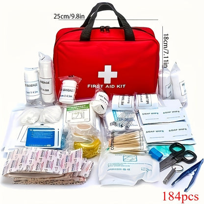 184-Piece Portable First Aid Kit with Assorted Emergency Supplies for Home, Car and Outdoor Carry