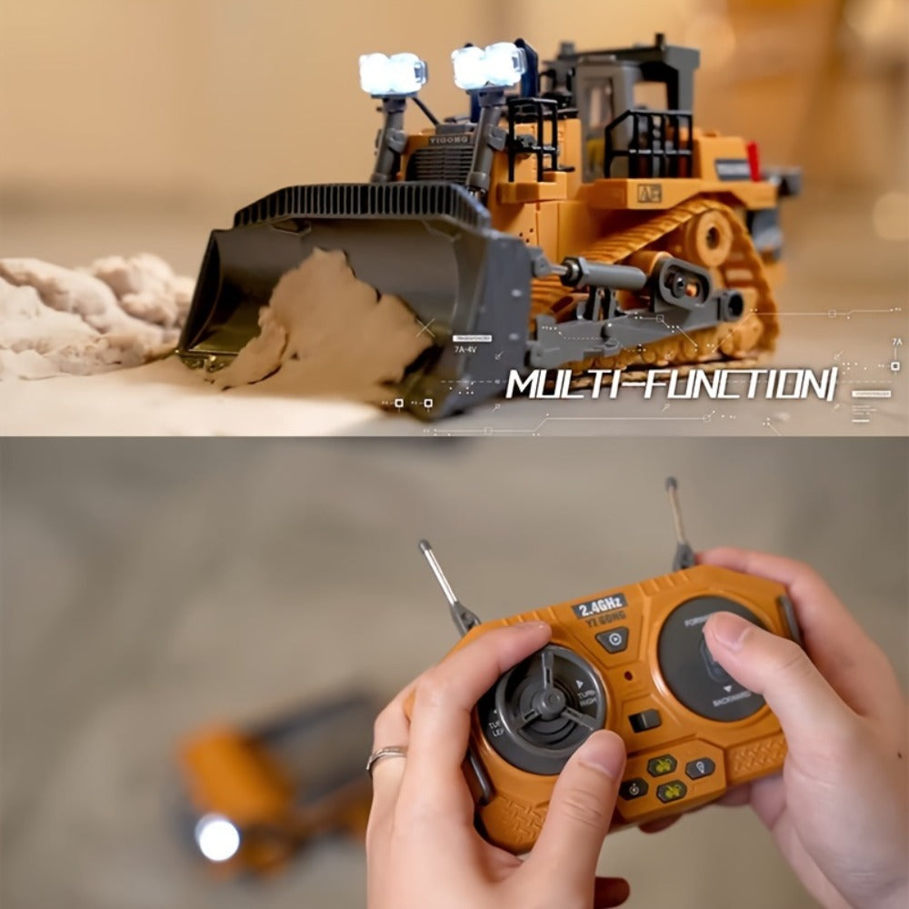 RC Construction Vehicle Toy 2.4GHz Remote Control Excavator Bulldozer Loader with Alloy Metal Cover Lights & Sound Effects