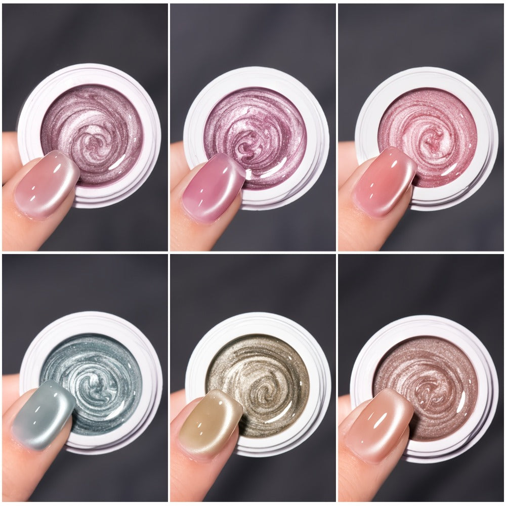 MORDDA Magnetic Cat Eye Gel Polish Kit 6 Colors with Magnet – Shimmering Reflective Swirl Nail Art, Soak Off UV/LED Semi-Permanent Gel Polish Set, Alcohol-Free, Salon & DIY Home Manicure