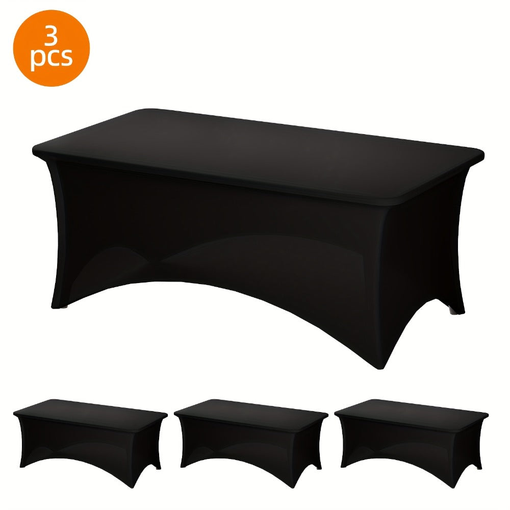 Rectangular Stretch Tablecloth Sets in 4-, 6- or 8-Foot Sizes, Black or White, with Two- or Three-Piece Options