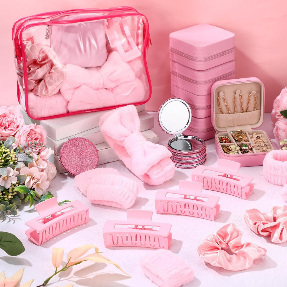 48-Piece Spa Party Favor Set with Headbands, Wristbands, Scrunchies, Hair Clips and Bags in Two Colors