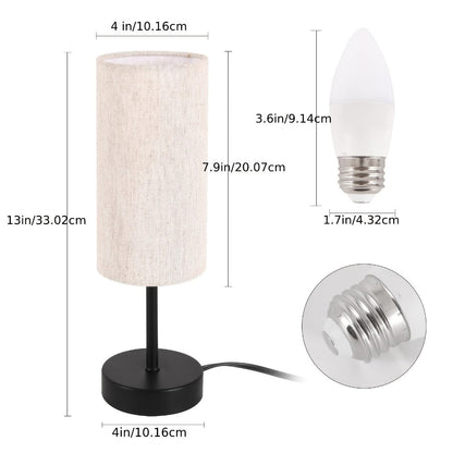 Table Lamp Set of Two with Linen Drum Shades, Cord Switches, 5W 3000K LED Bulbs and Two Color Options