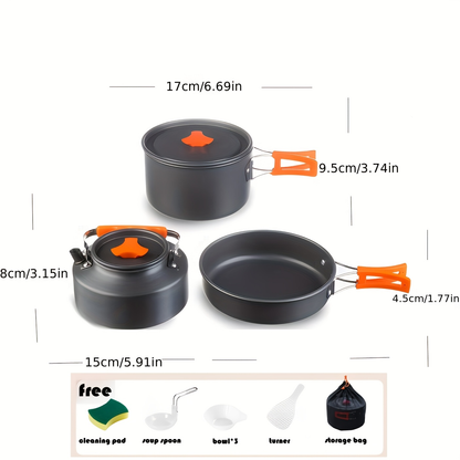 Outdoor Camping Cookware Set, Portable Aluminum Alloy Cooking Pot Pan Kettle Kit, for Camping, Travel and Outdoor Use