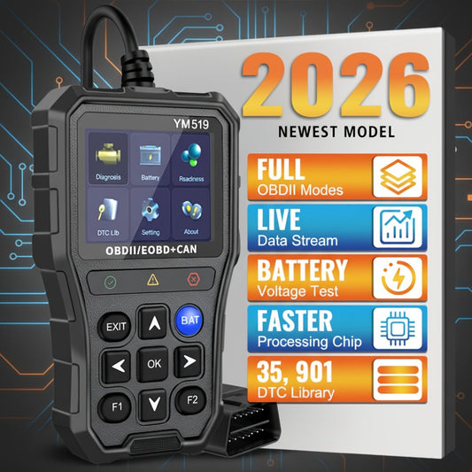 OBD2 Scanner Code Reader - YM519 Car Diagnostic Tool, Engine Fault Code Check, Battery Voltage Tester, Live Data Stream, I/M Readiness, 13 Languages, All OBDII Protocols