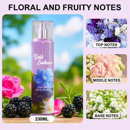 Fragrance Body Mist for Women, Floral, Fruity, Musk & Vanilla Body Spray with Aloe & Vitamin E, 3-8 fl oz