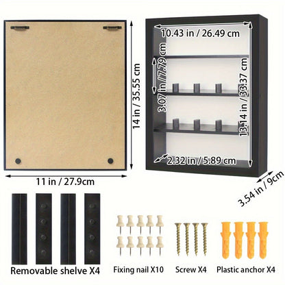 Shadow Box Frame 11x14 Large Memory Display Case with Linen Back - 4 Removable Shelves for Medals, Coins, Rings, Pins, Photos & Flowers | Deep Shadow Box for Collections, Country Farmhouse Style
