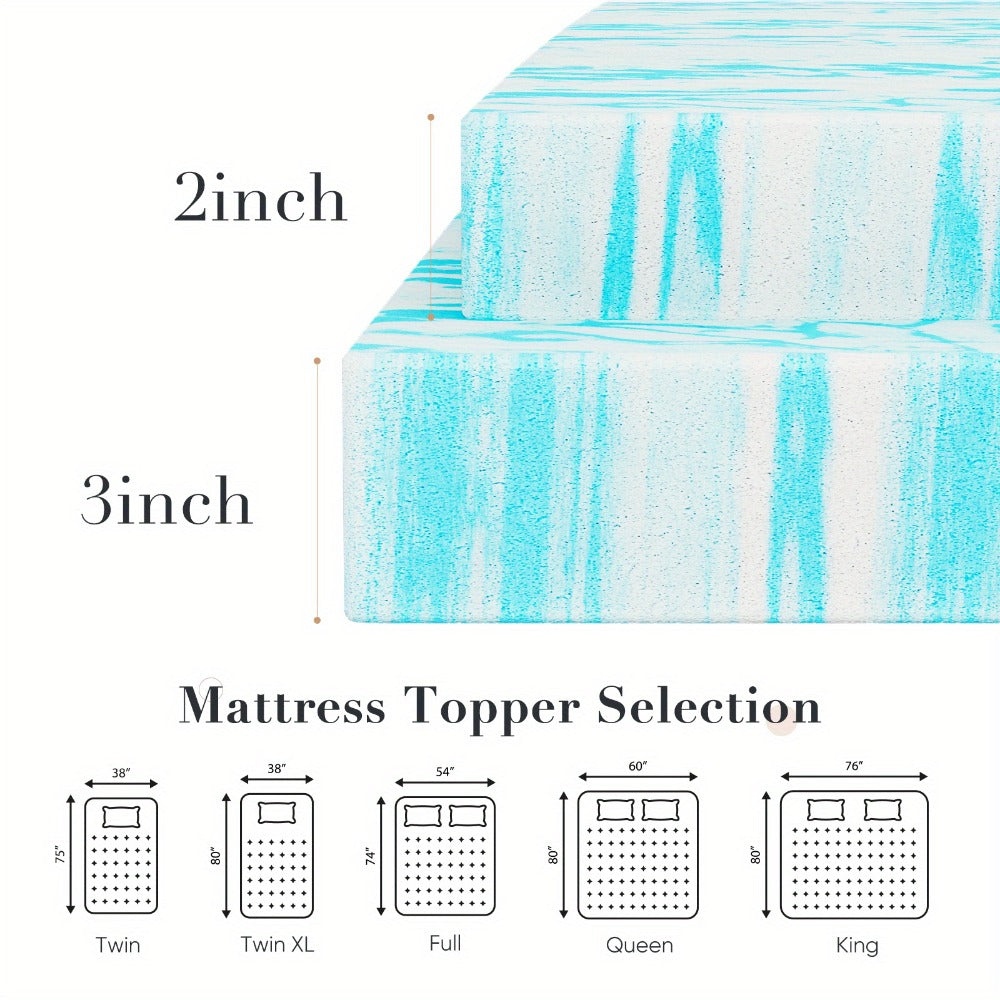 Mattress Topper Cooling-Gel Swirl Foam in 2- or 3-Inch Sizes with Gray Foam Pillow Options