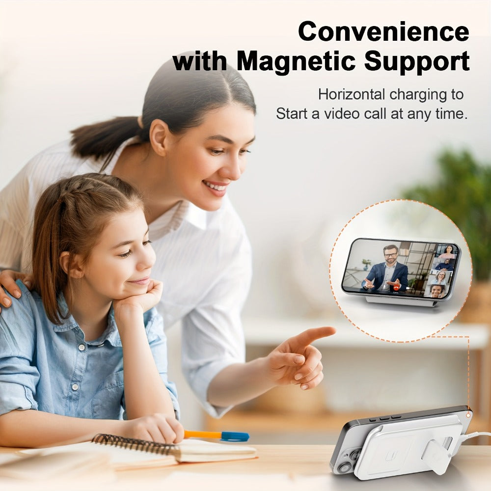 Foldable Three-Device Wireless Charging Station for Phone, Watch and Earbuds with Magnetic Supports