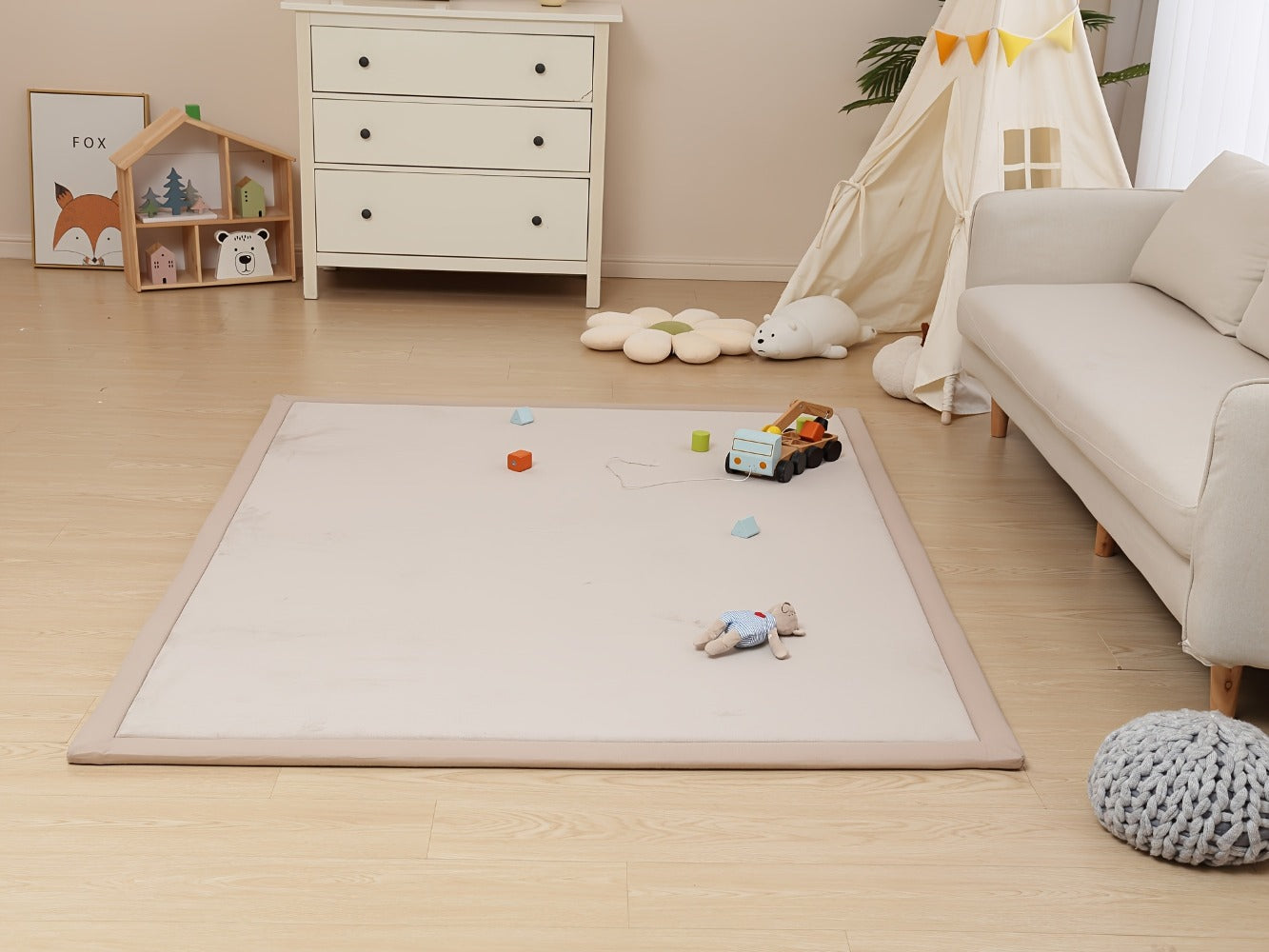 Padded Tatami-Style Area Rug in Six Solid Colors with 50-Inch Square to 79 x 118-Inch Sizes