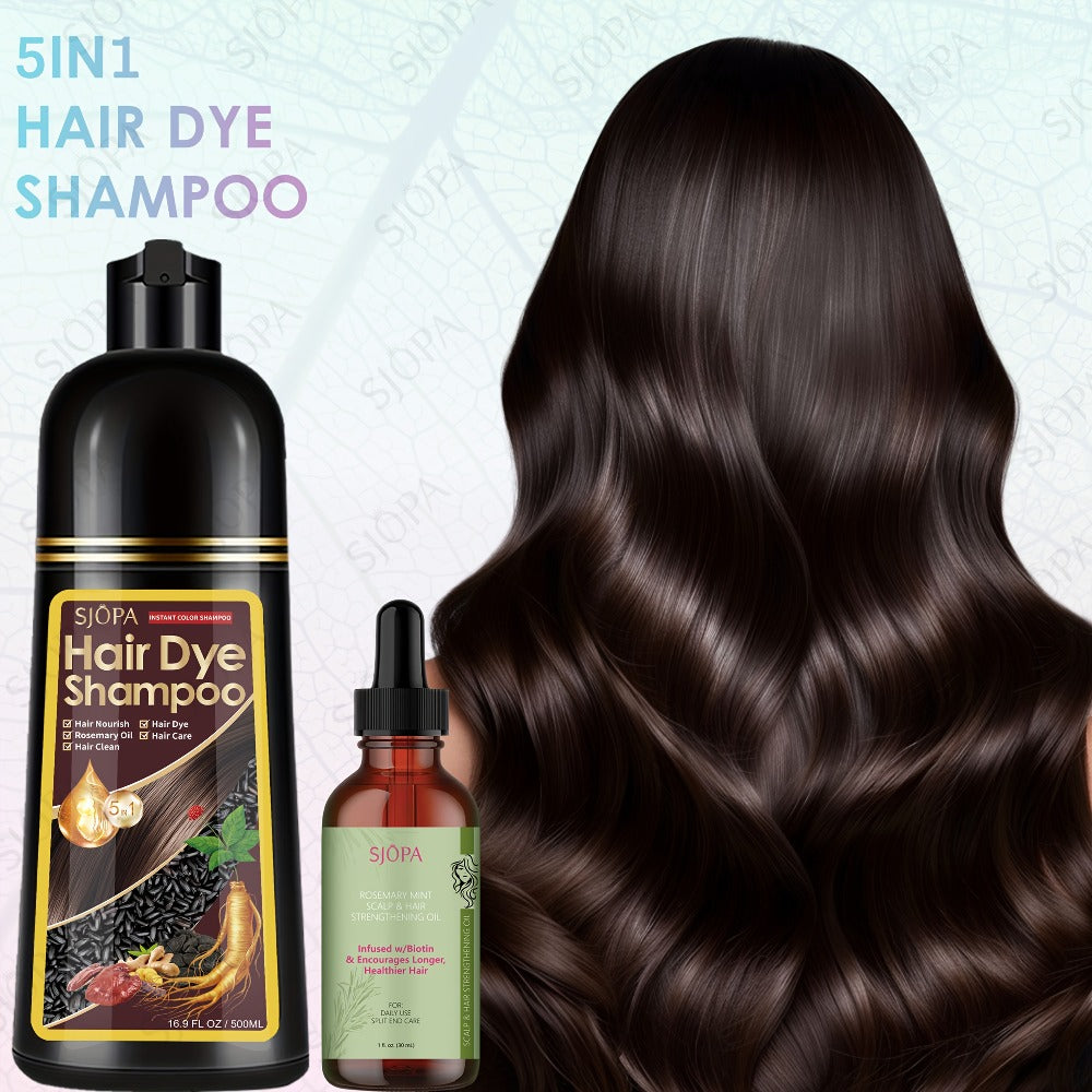 Hair Dye Coloring Shampoo 5-in-1 Upgraded with Hibiscus Oil, Squalane & Glycerin - Quick Color & Nourishing, Gentle Skin-Safe Formula, 12 Shades for Women & Men, Extra Large 500ml / 16.91oz