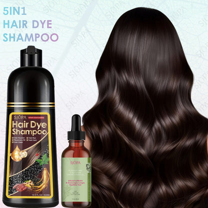 Hair Dye Coloring Shampoo 5-in-1 Upgraded with Hibiscus Oil, Squalane & Glycerin - Quick Color & Nourishing, Gentle Skin-Safe Formula, 12 Shades for Women & Men, Extra Large 500ml / 16.91oz