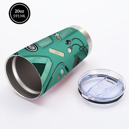 20oz Nurse Medical-Kit Graphic Tumbler with Clear Lid, Metal Straw and Rose Red, Green or Purple Colors