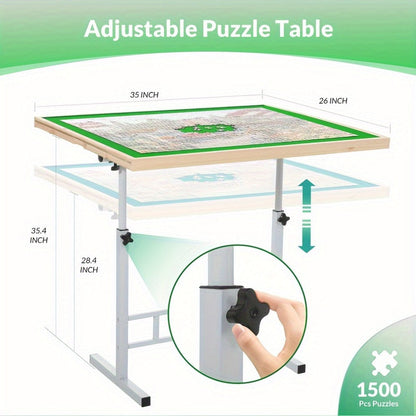 Adjustable Jigsaw Puzzle Table for 1500 Pieces with 4 Drawers, 35 x 26-Inch Wood Board and Metal Legs