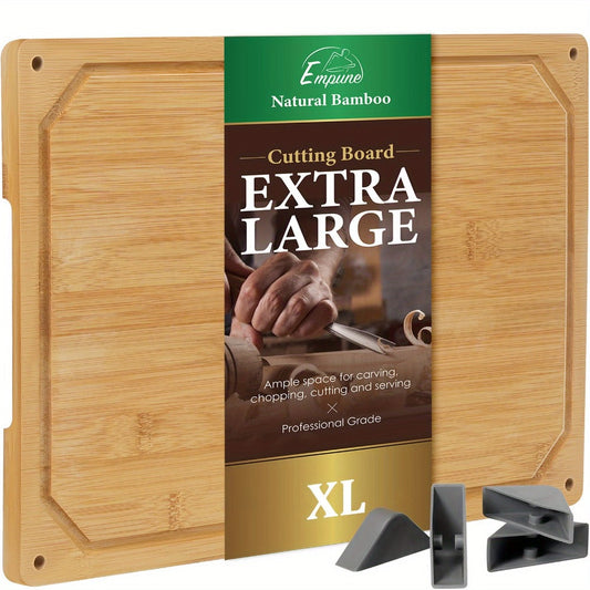 Cutting Board with Juice Groove – Non-Slip Chopping Board & Cheese Platter for Meat, Cheese, Bread, Vegetables & Fruits, XL & Bamboo Options, Kitchen Gadget Gift for Home, Dorm & Holiday Gatherings