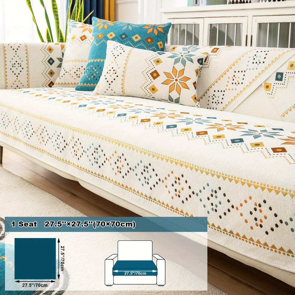 Sofa Cover Bohemian Geometric Panels for 1 to 4 Seats, Armrest or Backrest in Five Color Options