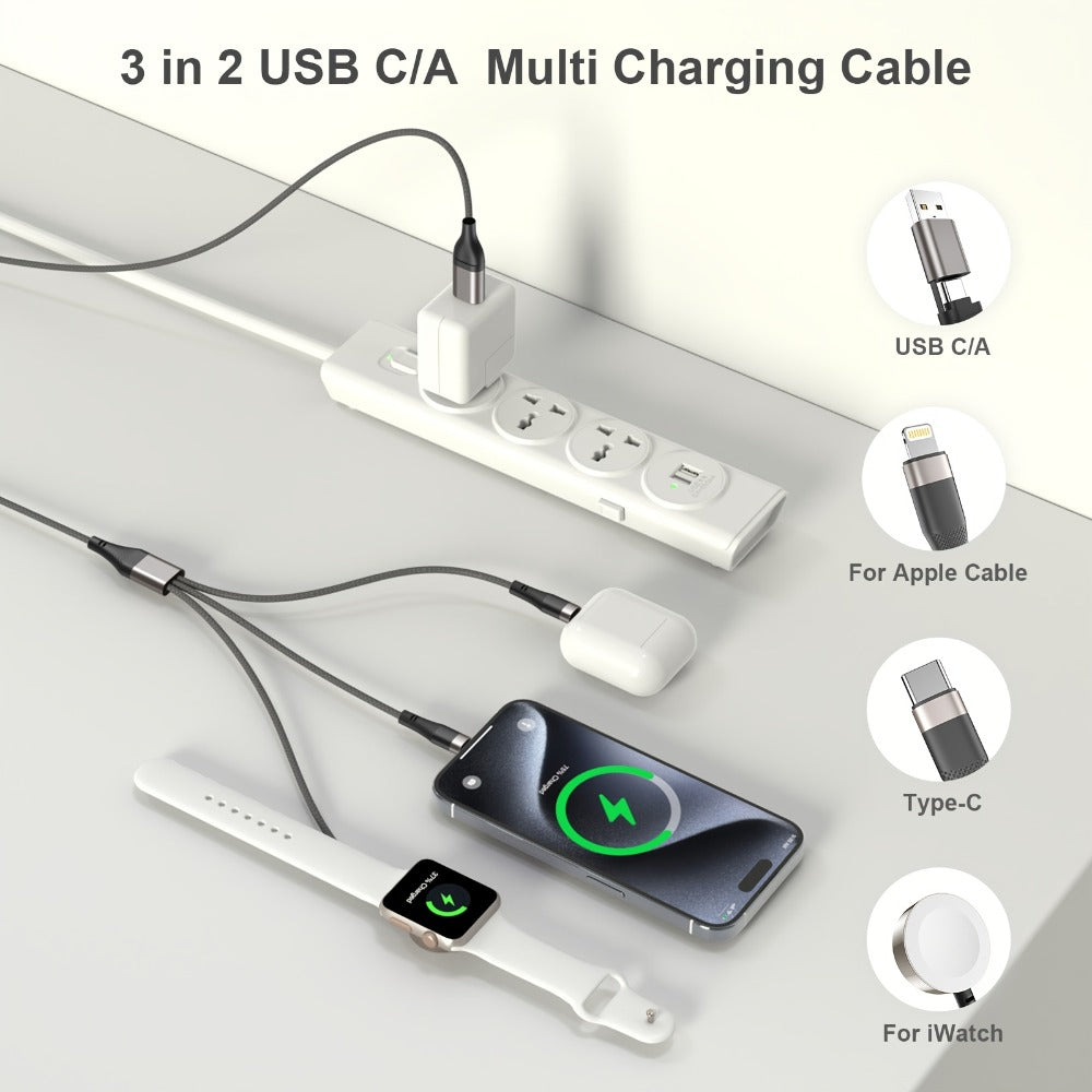 Two-Piece Braided Charging Cable Set with Dual USB-A/USB-C Input and 2-Foot plus 4-Foot Lengths
