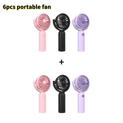 Mini Handheld Fan Set with Pivoting Heads, Three Speeds, USB-C Charging and 3- or 6-Piece Color Packs
