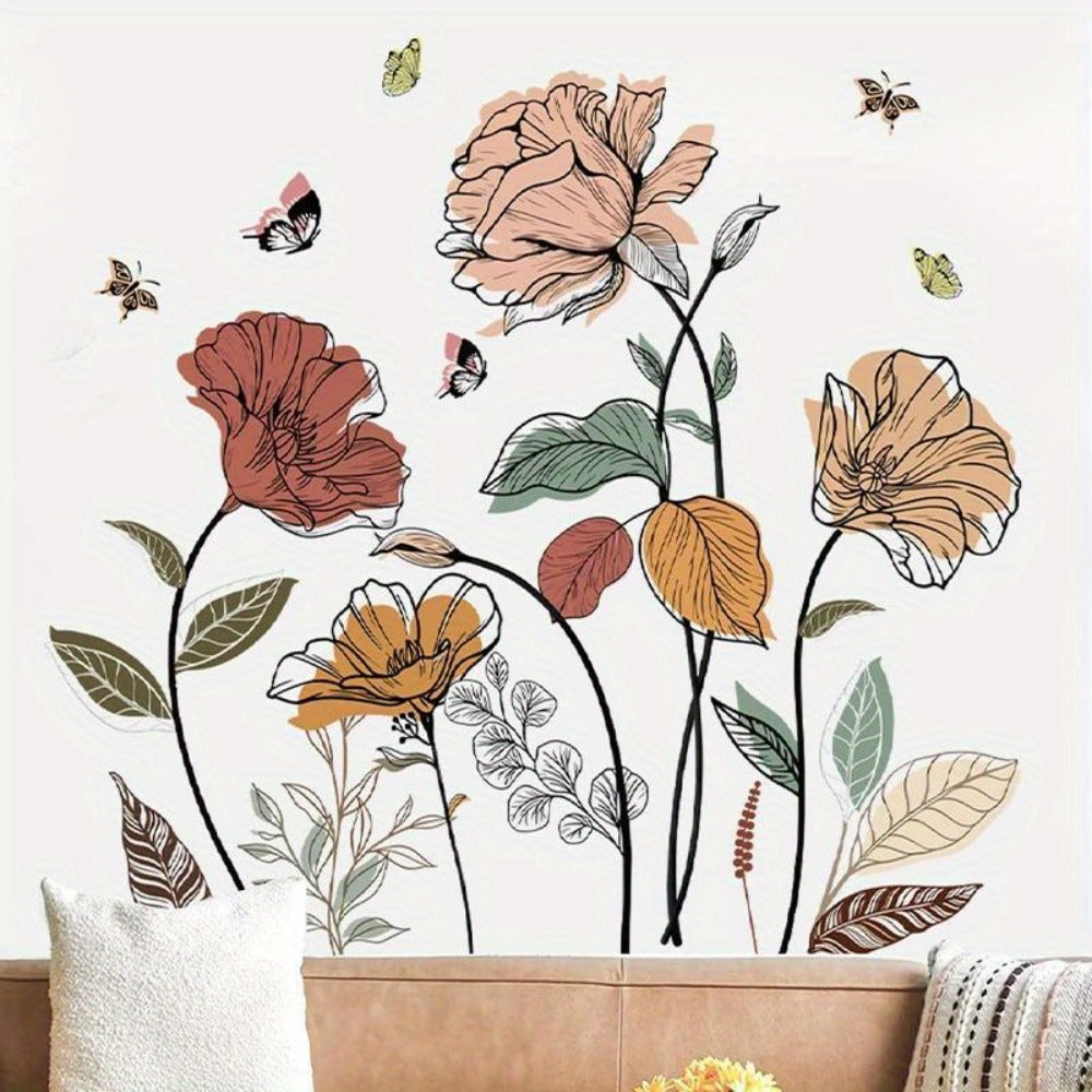 12-Piece Bohemian Wildflower Wall Sticker Set with Separate Floral Decals and 28.74 x 27.56 in Layout