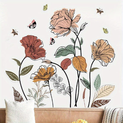 12-Piece Bohemian Wildflower Wall Sticker Set with Separate Floral Decals and 28.74 x 27.56 in Layout