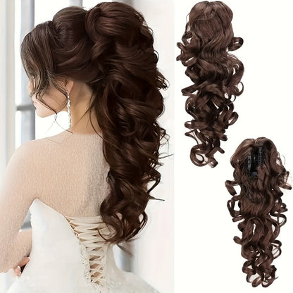 16-Inch Curly Claw Clip Ponytail Extension in Five Brown, Golden and Light Gray Color Options