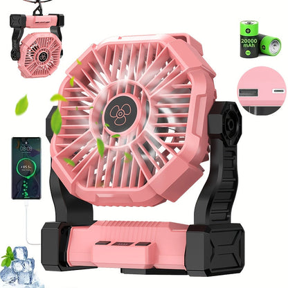 20000mAh-Label Camping Fan with Hanging Hook, LED Lantern and Six Color Checkout Options Pictured
