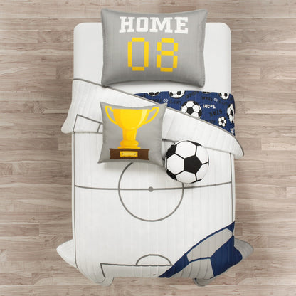 Soccer-Pattern Quilt Bedding Set in White or Navy with Twin and Full/Queen Checkout Size Options