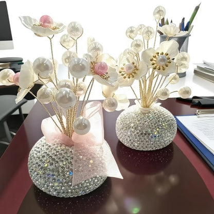 Crystal-Style Flower Decorations for Car Console or Home Display in Six Piece-Count and Color Styles