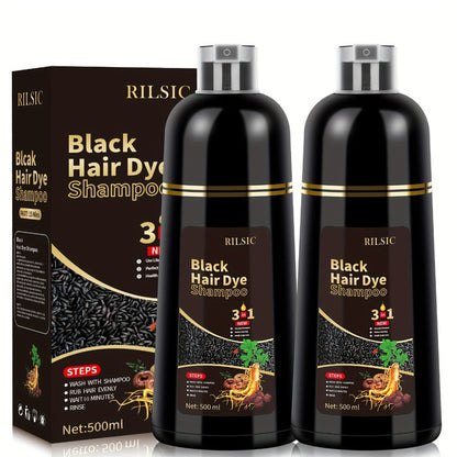 Herbal Hair Dye Shampoo 3-in-1 with Plant Squalene 2pcs 16.91oz — Instant Gray Hair Coverage, Natural Color in Minutes, Brown Dark Brown & Black, Unisex Men & Women