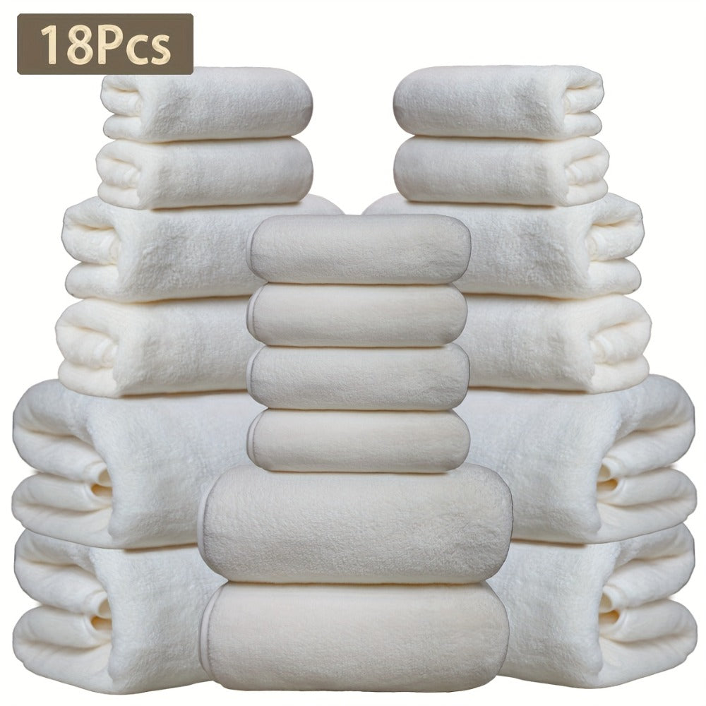 Coral Velvet Bath Towel Set 18pcs – 4 Bath Towels 4 Hand Towels 10 Washcloths Hotel Quality Soft Absorbent