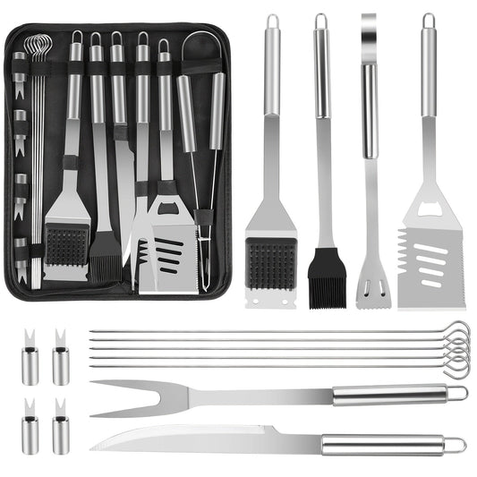 BBQ Tool Set Stainless Steel 15/24 Piece Grilling Kit with Spatula, Tongs & Grill Brush – Heavy Duty Outdoor Cooking Accessories, Perfect Gift for BBQ Enthusiasts & Father's Day
