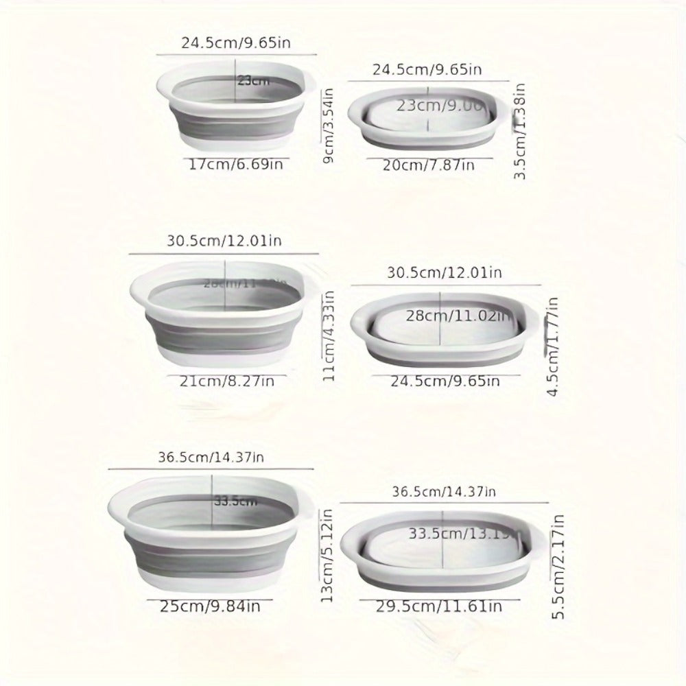 Three-Piece Collapsible Basin Set in Large, Medium and Small Sizes for Laundry, Kitchen and Camping