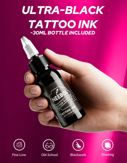 Tattoo Gun Kit Neebol Cordless Wireless 1600mAh Battery 20 Cartridge Needles 8 Inks White Soap Complete Tattoo Machine Set for Beginners & Artists Body Art Gift