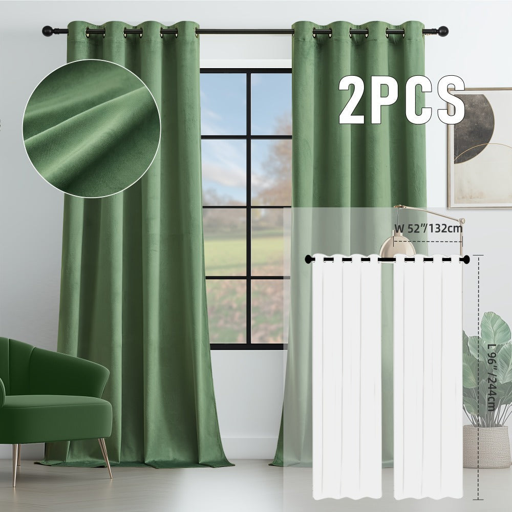 Velvet Room Darkening Curtains 2 Panels | Grommet Top Thermal Insulated Soundproof Blackout Curtains for Living Room Bedroom, Soft Solid Color Vintage Window Drapes