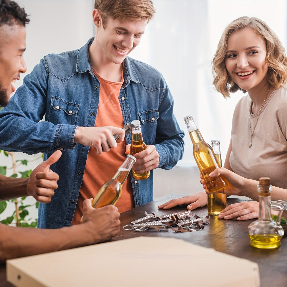 Party Favors Western Metal Bottle-Opener Keychains, 30-Piece Brown Cowboy-Theme Set for Guests