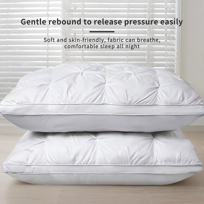 Bed Pillow Set of 2 with Quilted Woven Covers, Zippered Loft Access and Five Color Options