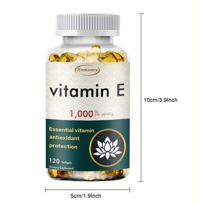 Vitamin E 1000IU Softgels 120 Count High Potency Antioxidant Supplement for Hair, Skin, Nails & Eye Health – Gluten-Free Immune Support 120-Day Supply for Women & Men
