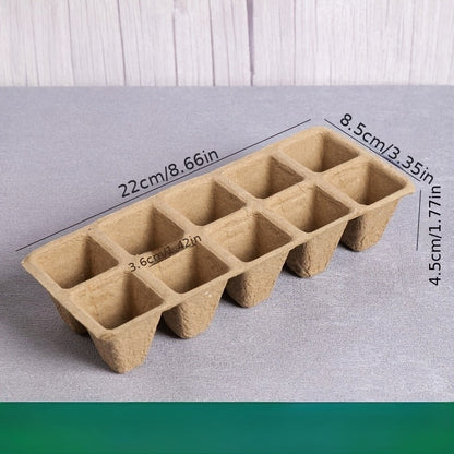 Seed Starter Pot Trays with 100 Small Square Cells, Drainage Openings and Natural Brown Molded Construction