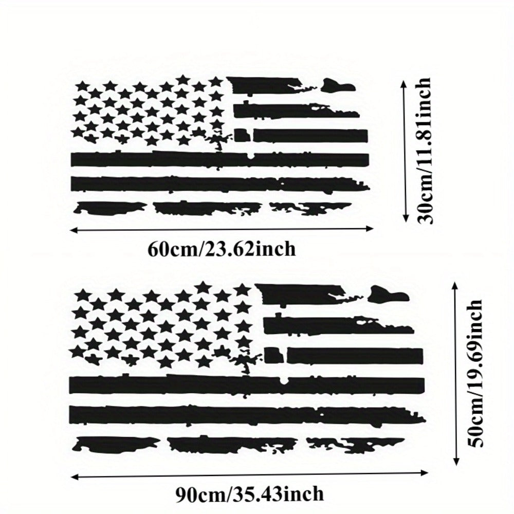 American Flag Car Hood Vinyl Decal Sticker - Distressed USA Flag Stripe Graphic, 35x20 Inch Universal Fit for Car, SUV, Truck Hood, Door, Window & Windshield, Patriotic Car Modification Gift (Black or Transparent)