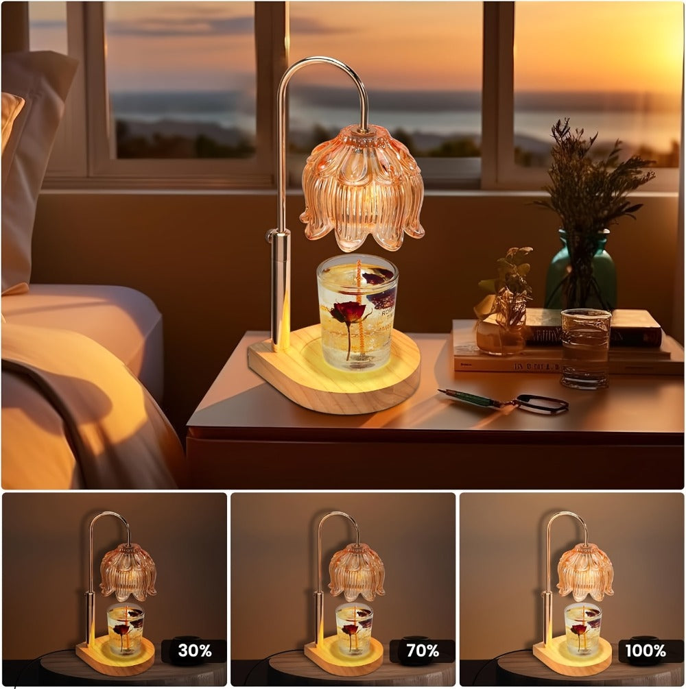 Electric Candle Warmer with Timer, Crystal Wax Melt Warmer Lamp, Adjustable Temperature, Lily Shape Glass Candle Warmer for Scented Jar Candles, 2/4/8 Hour Timer, Holiday Home Decor Gift