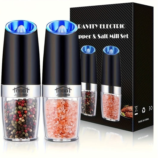 Electric Salt and Pepper Grinder Set 2PCS – Battery-Powered, LED Light, One-Handed Automatic Operation, Adjustable Coarseness