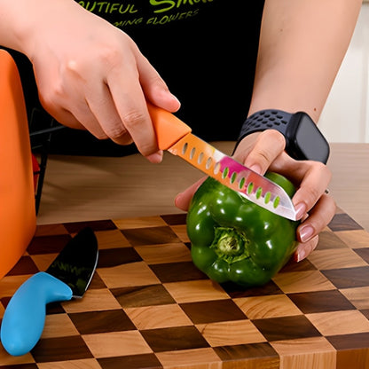 Five-Piece Colorful Paring Knife Set with Steel Blades and Pink, Green, Yellow, Orange and Blue PP Handles