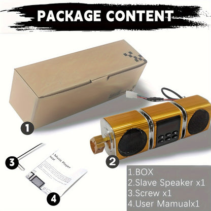 Motorcycle Bluetooth Speaker Sound Bar with Built-in Amplifier – IPX5 Waterproof, FM Radio, USB & AUX Input, 12V Metal MP3 Player for Handlebar, ATV, Scooter & Off-Road Bike