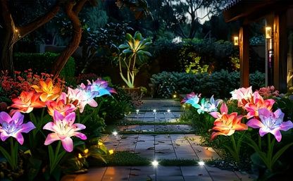 Solar Garden Light Blooming Lily Stakes with 7-Color LEDs and 2, 4 or 12-Pack Options for Outdoor Garden Decor